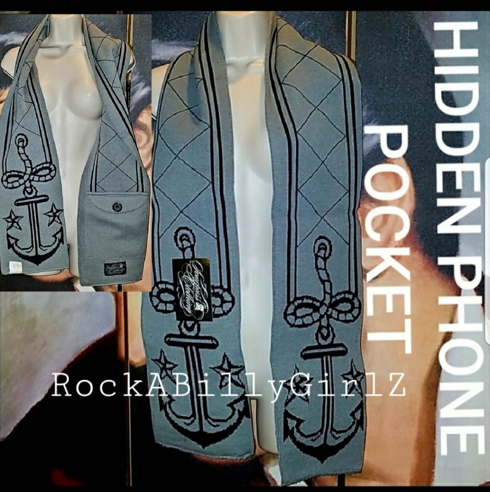 Sourpuss 65" Long Nautical Sink Swim Anchor Scarf w Secret 7" Cell Phone Pocket